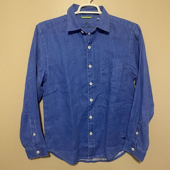 Tommy Bahama Bright Cobalt Sea Glass Breezer Long Sleeve Linen Shirt Men’s Small - Picture 1 of 4